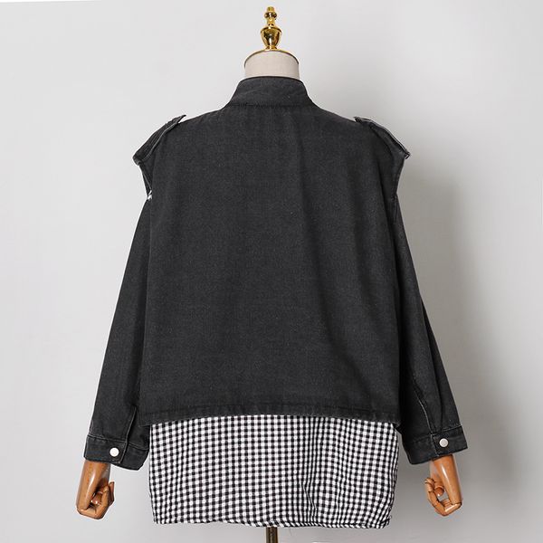 casual patchwork plaid denim jacket for women lapel long sleeve loose korean jackets female fashion new clothing, Black;brown
casual patchwork plaid denim jacket for women lapel long sleeve loose korean jackets female fashion new clothing, Black;brown