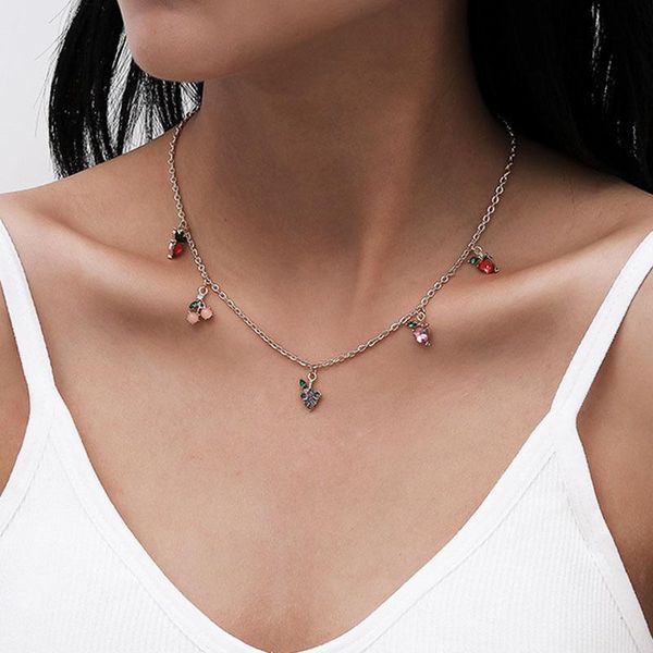pendant necklaces cute temperament colorful fruit charms necklace for women rhinestone crystal cherry strawberry grape jewelry, Silver
pendant necklaces cute temperament colorful fruit charms necklace for women rhinestone crystal cherry strawberry grape jewelry, Silver