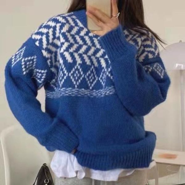 women's sweaters korean blue pattern sweater 2021 early autumn loose outer wear lazy pullover fashion qn*, White;black
women's sweaters korean blue pattern sweater 2021 early autumn loose outer wear lazy pullover fashion qn*, White;black