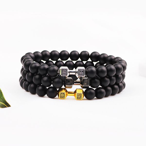 nimei new jewelry family style black frosted dumbbell beaded bracelet for men and women, Golden;silver
nimei new jewelry family style black frosted dumbbell beaded bracelet for men and women, Golden;silver