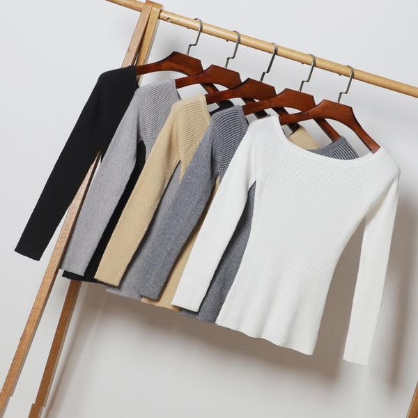 women's sweaters women long sleeve sweater slash neck pullover 2021 spring casual solid off the shoulder slim knitted female, White;black
women's sweaters women long sleeve sweater slash neck pullover 2021 spring casual solid off the shoulder slim knitted female, White;black