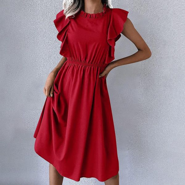 casual dresses women's solid color dress summer 2021 o-neck sleeveless ruffled knee-length beach robe femme, Black;gray
casual dresses women's solid color dress summer 2021 o-neck sleeveless ruffled knee-length beach robe femme, Black;gray