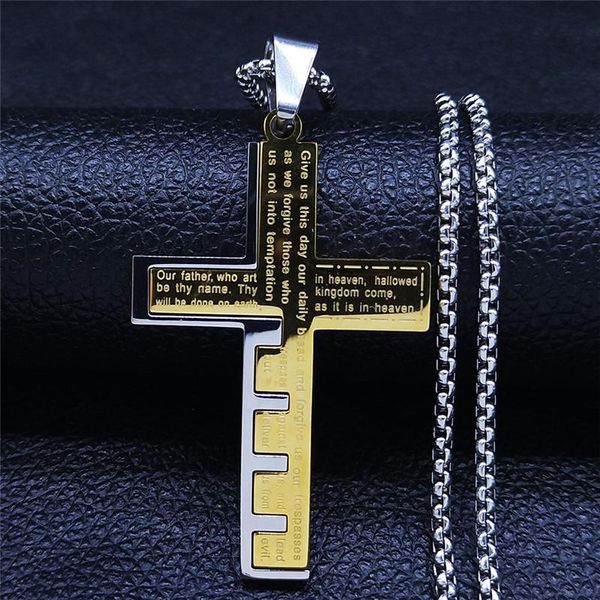 pendant necklaces 2021 stainless steel christian scriptures cross necklace women/men gold color chain jewelry collier nxh108s05, Silver
pendant necklaces 2021 stainless steel christian scriptures cross necklace women/men gold color chain jewelry collier nxh108s05, Silver