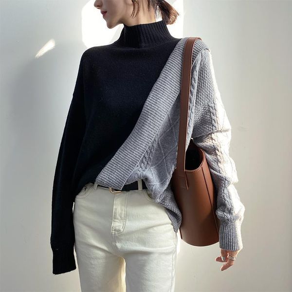 women's sweaters fashion design patchwork knitted women sweater pullovers winter 2021 turtleneck long-sleeved thicken warm female outwe, White;black
women's sweaters fashion design patchwork knitted women sweater pullovers winter 2021 turtleneck long-sleeved thicken warm female outwe, White;black