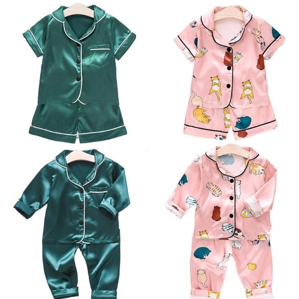 pajamas boys girls suit silk children, Blue;red