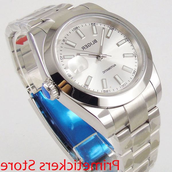40mm bliger white dial solid case date sapphire glass automatic mens watch, Slivery;brown
40mm bliger white dial solid case date sapphire glass automatic mens watch, Slivery;brown