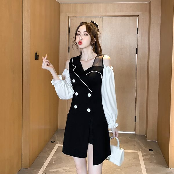 new arrival double breasted off shoulder mini asymmetrical dress and short pant fashion work style women set yika, Black
new arrival double breasted off shoulder mini asymmetrical dress and short pant fashion work style women set yika, Black