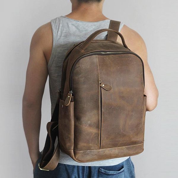 backpack coffee vintage genuine leather man's large lapcowhide male double shoulder solid color hand made simple knapsack
backpack coffee vintage genuine leather man's large lapcowhide male double shoulder solid color hand made simple knapsack
