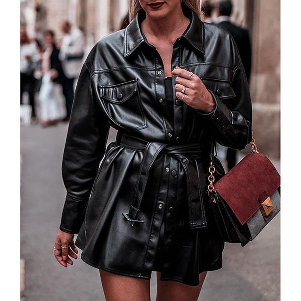 women's leather & faux casual women coat ladies pu long motor jacket vintage trench for spring autumn, Black
women's leather & faux casual women coat ladies pu long motor jacket vintage trench for spring autumn, Black