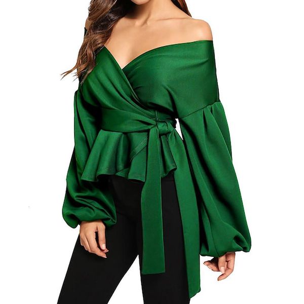 green elegant office lady solid off shoulder lantern sleeve surplice peplum blouse autumn workwear women and blouses b, White
green elegant office lady solid off shoulder lantern sleeve surplice peplum blouse autumn workwear women and blouses b, White