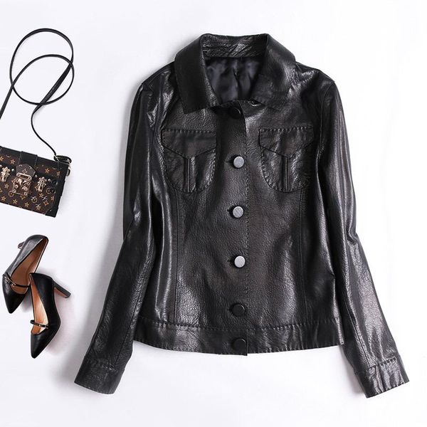 women's leather & faux streetwear 100% real coat female moto biker genuine jacket women clothes 2021 korean fashion sheepskin 7055, Black
women's leather & faux streetwear 100% real coat female moto biker genuine jacket women clothes 2021 korean fashion sheepskin 7055, Black
