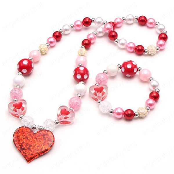 valentine's day kid jewelry love heart pendant necklace ealsitc beads bracelet jewelry set for children girls party, Red;brown
valentine's day kid jewelry love heart pendant necklace ealsitc beads bracelet jewelry set for children girls party, Red;brown