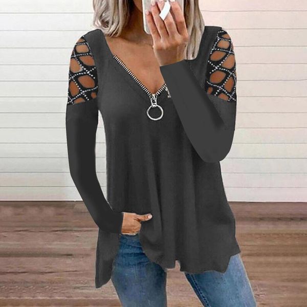 women's t-shirt autumn winter drilling zipper v neck long sleeve women casual loose fashion hollow out retro shirt 5xl, White
women's t-shirt autumn winter drilling zipper v neck long sleeve women casual loose fashion hollow out retro shirt 5xl, White