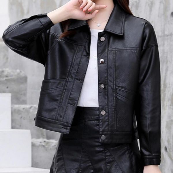 women's fur & faux spring women fashion personalized custom large size loose locomotive lapel pu short coat l--4xl, Black
women's fur & faux spring women fashion personalized custom large size loose locomotive lapel pu short coat l--4xl, Black