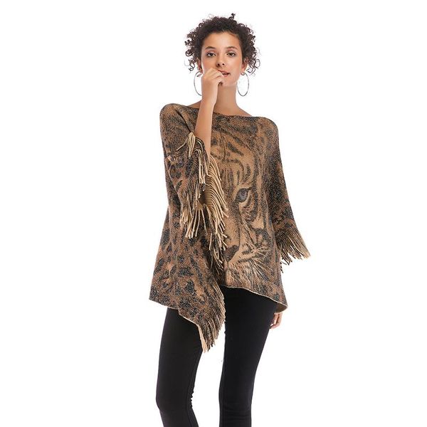 women's sweaters 2021 fashion vintage tiger printed outwear tassel poncho shawl pullover slash neck knit sweater coat d183, White;black
women's sweaters 2021 fashion vintage tiger printed outwear tassel poncho shawl pullover slash neck knit sweater coat d183, White;black