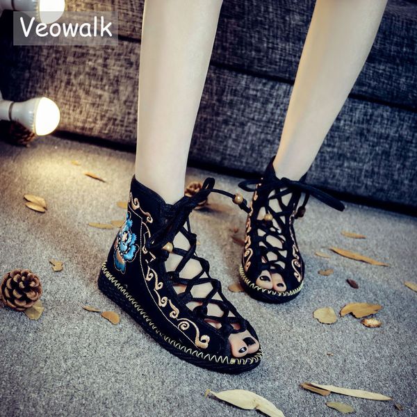 veowalk open peep toe women gladiator canvas sandals shoes high strappy fashion summer comfort ladies flat sandials 210308, Black
veowalk open peep toe women gladiator canvas sandals shoes high strappy fashion summer comfort ladies flat sandials 210308, Black