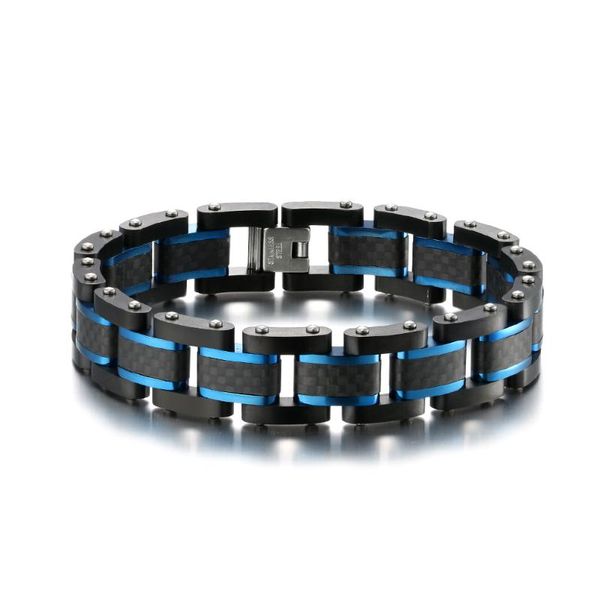 link, chain handmade jewelry design men's solid carbon fiber 15mm width stainless steel blue black contrast 3 row bracelet 8.5inch
link, chain handmade jewelry design men's solid carbon fiber 15mm width stainless steel blue black contrast 3 row bracelet 8.5inch