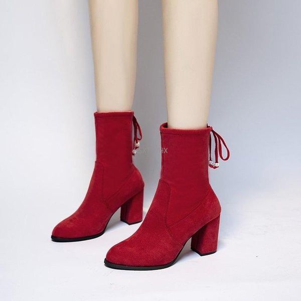 boots women mid calf stretch fabric high heels flock dress shoes pointed toe square booties 2022 winter botas mujer, Black
boots women mid calf stretch fabric high heels flock dress shoes pointed toe square booties 2022 winter botas mujer, Black