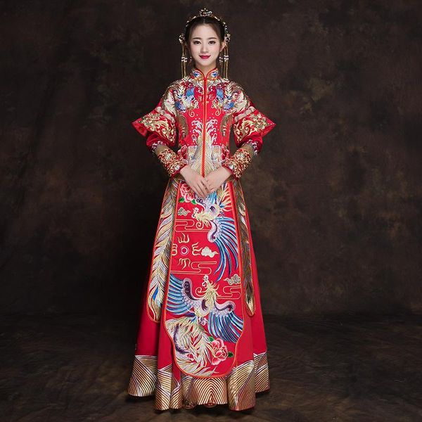 ethnic clothing classic mandarin collar cheongsam marriage suit embroidery phoenix chinese wedding dress traditional qipao ancient, Red
ethnic clothing classic mandarin collar cheongsam marriage suit embroidery phoenix chinese wedding dress traditional qipao ancient, Red