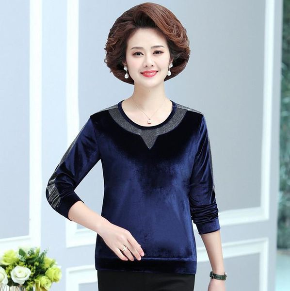 women's t-shirt velvet long sleeve patchwork spring and autumn bottom shirt o-neck pullover middle-aged mother top, White
women's t-shirt velvet long sleeve patchwork spring and autumn bottom shirt o-neck pullover middle-aged mother top, White