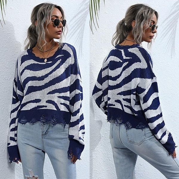 women's sweaters knitted autumn loose ripped fall jumpers striped short pullovers for ladies, White;black
women's sweaters knitted autumn loose ripped fall jumpers striped short pullovers for ladies, White;black