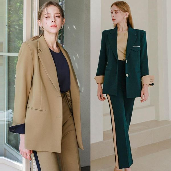 women's two piece pants office elegant two-piece suit autumn/winter trouser suits fashion color block blazer jacket slim high waist, White
women's two piece pants office elegant two-piece suit autumn/winter trouser suits fashion color block blazer jacket slim high waist, White