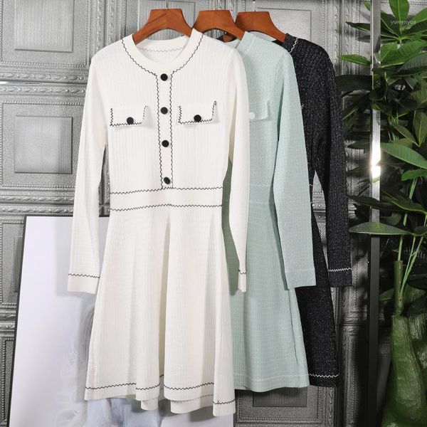women designer lurex knitted sweater dress color block button long sleeve elegant brand dresses black white green casual, Black;gray
women designer lurex knitted sweater dress color block button long sleeve elegant brand dresses black white green casual, Black;gray