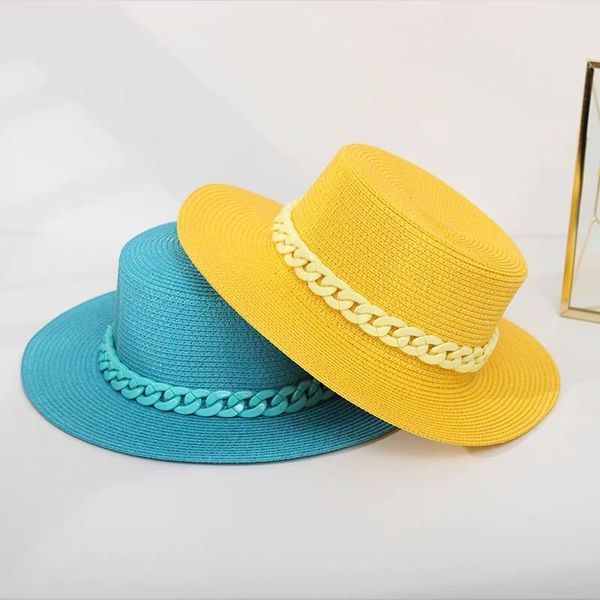 wide brim hats straw hat for women summer sun protection panama cap candy color chain large caps fashionable colorful, Blue;gray
wide brim hats straw hat for women summer sun protection panama cap candy color chain large caps fashionable colorful, Blue;gray