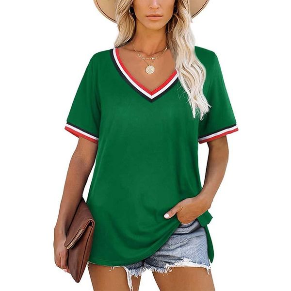 women's t-shirt summer women v-neck stripe patchwork short sleeve female casual streetwear plus size tee shirt feminine, White
women's t-shirt summer women v-neck stripe patchwork short sleeve female casual streetwear plus size tee shirt feminine, White