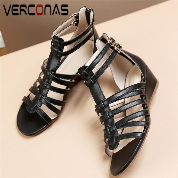 dress shoes verconas women wedge heel back zipper buckle comfortable genuine leather basic round toe sandals high heeled woman, Black
dress shoes verconas women wedge heel back zipper buckle comfortable genuine leather basic round toe sandals high heeled woman, Black