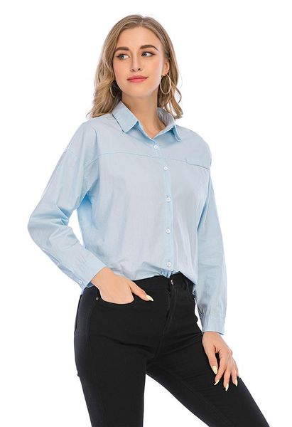 european and american new style shirt women's pure color urban professional casual wear fashionable high-end tooling all-match, White
european and american new style shirt women's pure color urban professional casual wear fashionable high-end tooling all-match, White