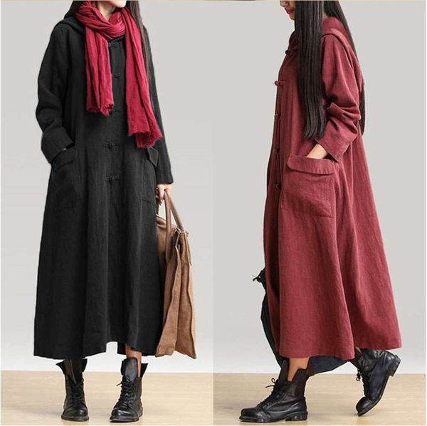 light luxury long hemp national cotton style dress women's autumn winter sleeve cardigan and hooded skirt, Black;gray
light luxury long hemp national cotton style dress women's autumn winter sleeve cardigan and hooded skirt, Black;gray