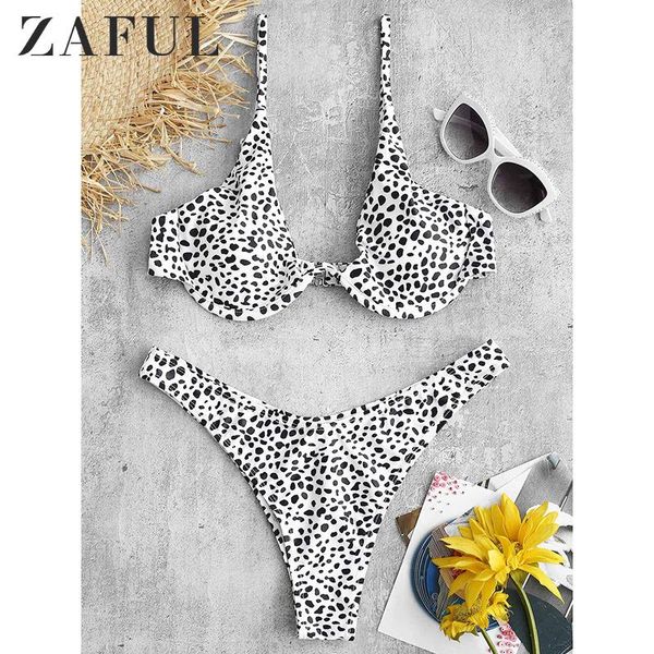 women's swimwear zaful padded printed underwire bikini set, White;black 
women's swimwear zaful padded printed underwire bikini set, White;black