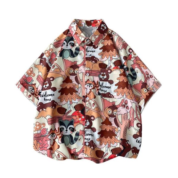men's casual shirts summer hong kong style short-sleeved floral shirt trendy handsome beach design sense cartoon women's loose haw, White;black
men's casual shirts summer hong kong style short-sleeved floral shirt trendy handsome beach design sense cartoon women's loose haw, White;black