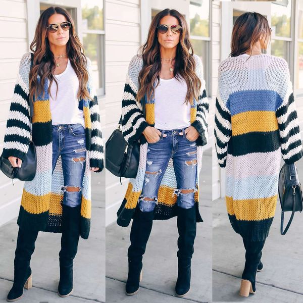 stitching long women's contrast stripe mixed woven color sweater thickened cardigan coat 190871 luxury, White;black
stitching long women's contrast stripe mixed woven color sweater thickened cardigan coat 190871 luxury, White;black