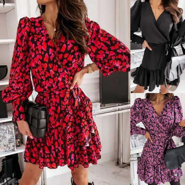 casual dresses 2021 elegent women long puff sleeve solid color/print ruffle hem belt party mini a-line dress, Black;gray
casual dresses 2021 elegent women long puff sleeve solid color/print ruffle hem belt party mini a-line dress, Black;gray