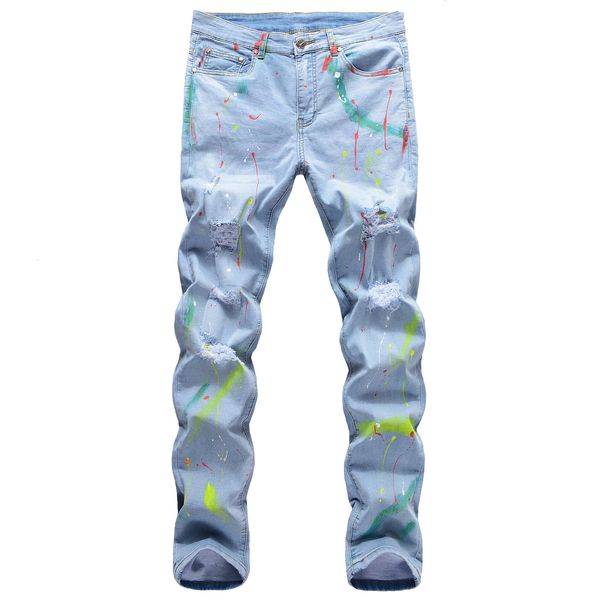 men's treet hip-hop hand-painted cat whiskers splash ink paint elastic hole straight denim 41ef, Blue
men's treet hip-hop hand-painted cat whiskers splash ink paint elastic hole straight denim 41ef, Blue