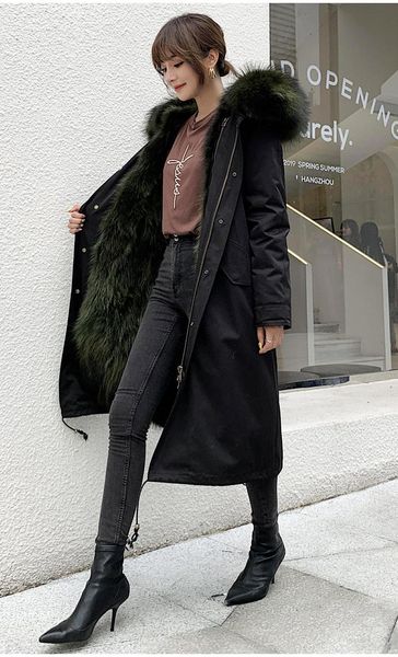 women's fur & faux winter jacket women real coat raccoon collar linner x-long parka xxl outerwear detachable, Black
women's fur & faux winter jacket women real coat raccoon collar linner x-long parka xxl outerwear detachable, Black