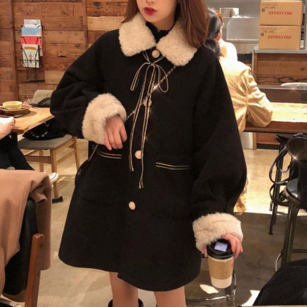 women's wool & blends fashion 2021 winter sweet and cute blended jacket bowknot fur collar warm thickening long sleeve women, Black
women's wool & blends fashion 2021 winter sweet and cute blended jacket bowknot fur collar warm thickening long sleeve women, Black