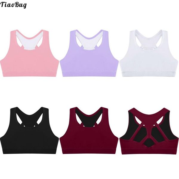 running jerseys tiaobug kids girls yoga sport bra sleeveless round neck elastic under bust solid color racer hollow back crop tank top, Black;blue
running jerseys tiaobug kids girls yoga sport bra sleeveless round neck elastic under bust solid color racer hollow back crop tank top, Black;blue