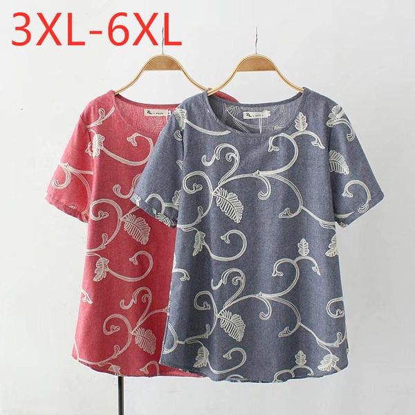 women's t-shirt 2021 summer plus size for women large loose short sleeve floral embroidery o neck red gray 3xl 4xl 5xl 6xl, White 
women's t-shirt 2021 summer plus size for women large loose short sleeve floral embroidery o neck red gray 3xl 4xl 5xl 6xl, White