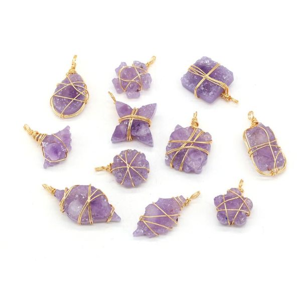 charms natural semi-precious stone pendant amethyst wraps the gold line irregularly for making necklace accessorie, Bronze;silver
charms natural semi-precious stone pendant amethyst wraps the gold line irregularly for making necklace accessorie, Bronze;silver