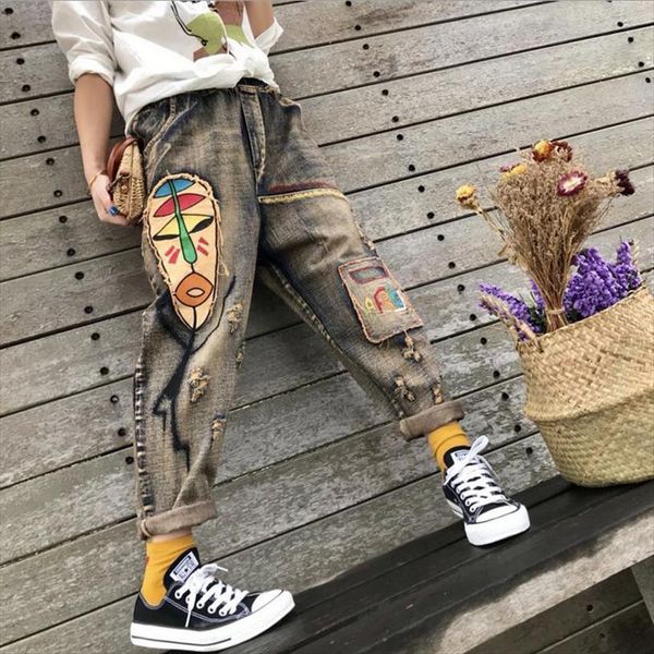 spring wash embroidery ripped womens jean denim trousers fashion zipper elastic waist hole cowboy harem pants l129, Blue
spring wash embroidery ripped womens jean denim trousers fashion zipper elastic waist hole cowboy harem pants l129, Blue