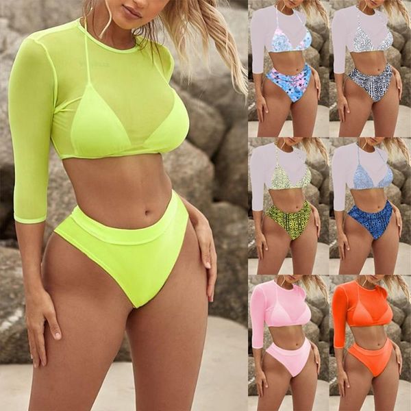 women 3pcs bikini swimsuit set halter bra high waist thong with mesh long sleeve crop female bathing suit beachwear
women 3pcs bikini swimsuit set halter bra high waist thong with mesh long sleeve crop female bathing suit beachwear