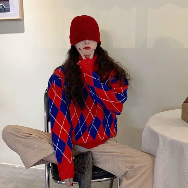 2021 new loose rhombus high-neck warmth base contrast autumn college style fashion sweater 5lc9, White;black
2021 new loose rhombus high-neck warmth base contrast autumn college style fashion sweater 5lc9, White;black
