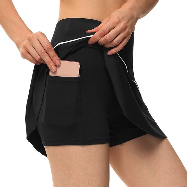 women tennis skirts inner shorts elastic sports golf skorts with pockets, Black;red
women tennis skirts inner shorts elastic sports golf skorts with pockets, Black;red