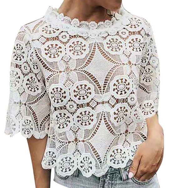 t-shirts fashion womens high collar lace hollow out half sleeve t-shirt blouse tshirts women 2021 summer women's t-shirts, White
t-shirts fashion womens high collar lace hollow out half sleeve t-shirt blouse tshirts women 2021 summer women's t-shirts, White