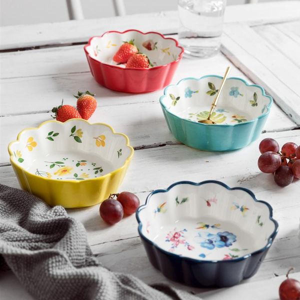 bowls 360ml fresh orchid strawberry bowl tableware ceramic fruit salad cute ins chrysanthemum leaf plate dish candy