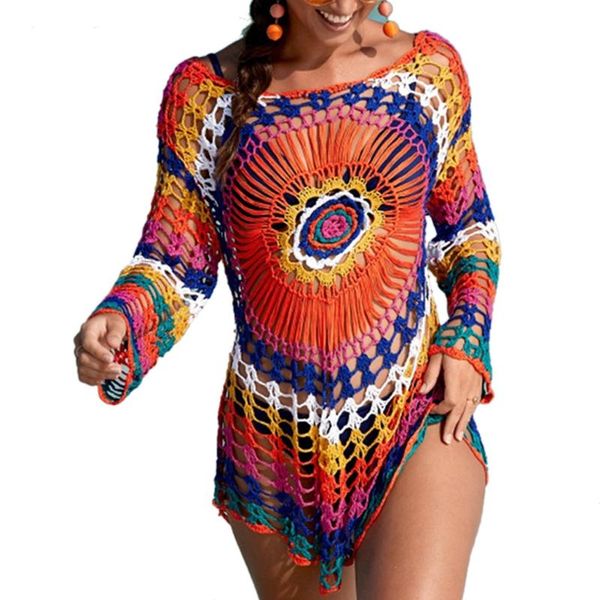 women's swimwear m89d women crochet knit mini beach dress rainbow striped sunscreen swimsuit cover up, White;black
women's swimwear m89d women crochet knit mini beach dress rainbow striped sunscreen swimsuit cover up, White;black