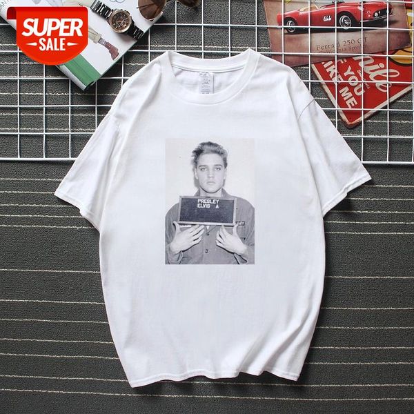 elvis aaron presley mugsking of rock 80' prison men women t-shirt new streetwear camisetas cotton short sleeve tshirt #in39, White;black